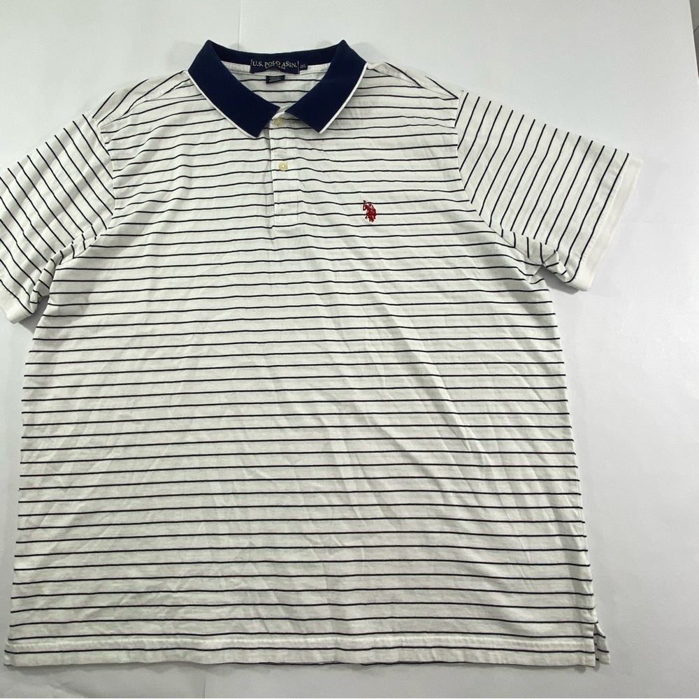 US POLO ASSN. Striped Polo Shirt White & Navy Men’s Size:2XL